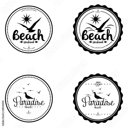 Simple Stylish Black And White Beach Related Label
