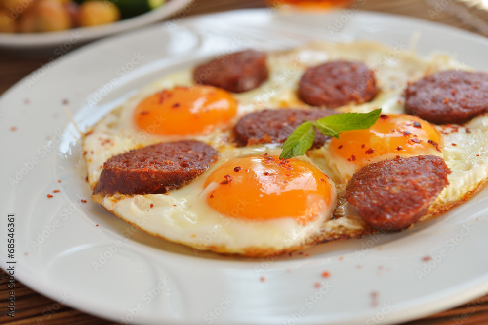 Fried eggs with sucuk Fried eggs with sucuk