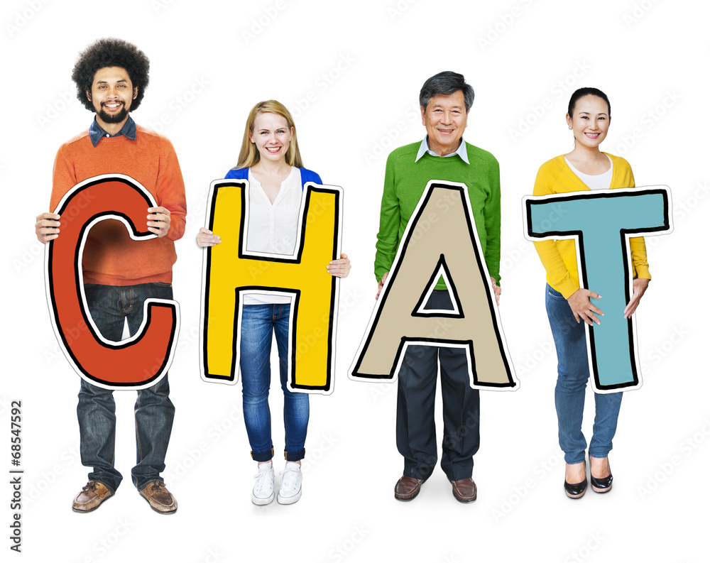Group of People Standing Holding Chat Letter Group of People Standing Holding Chat Letter