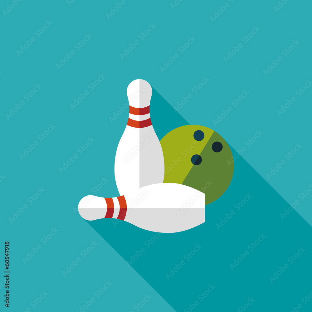 Bowling game flat icon with long shadow