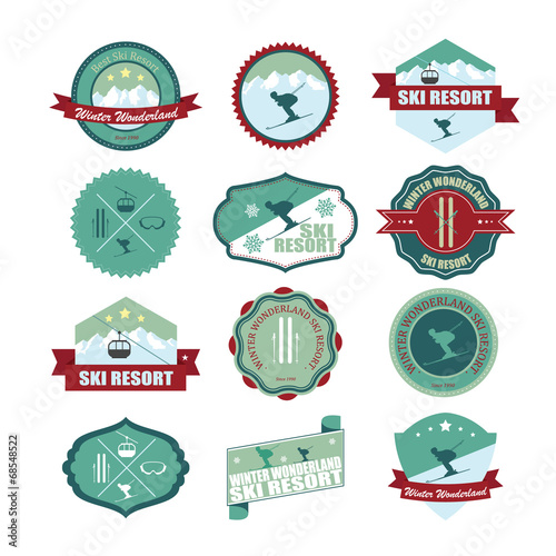 Set of ski mountain badges and logo patches