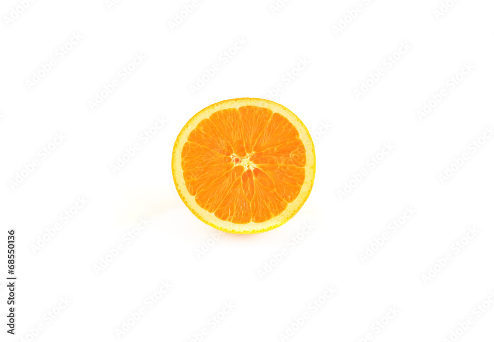 Half orange fruit on white background, fresh and juicy Half orange fruit on white background, fresh and juicy
