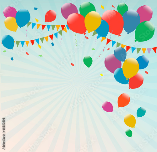 Retro holiday background with colorful balloons. Vector.
