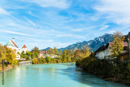view on river in romantic Bavarian city Fussen  Germany