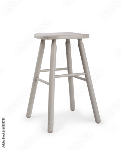 Old wooden grey stool isolated