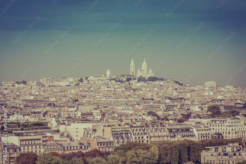 Sacre Coeur Basilica on the hill in Paris
