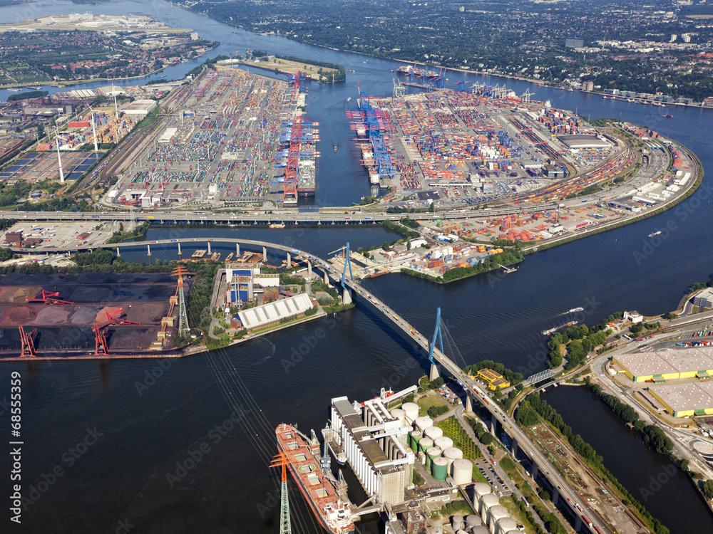 Hamburg, Köhlbrandbrücke und Containerhafen