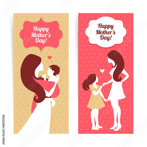 Happy Mother's Day. Banners of beautiful silhouette of mother