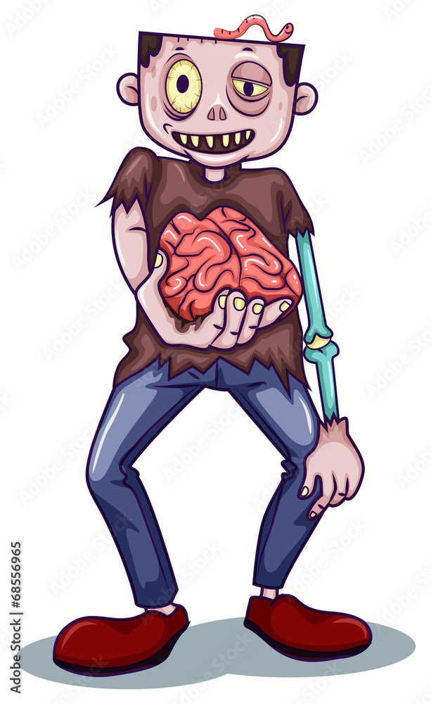 Naklejka premium A zombie holding his brain