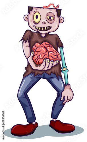 A zombie holding his brain