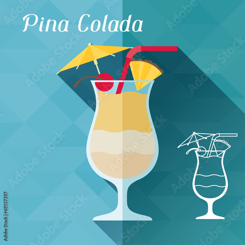 Illustration with glass of pina colada in flat design style.