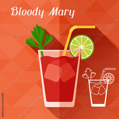 Illustration with glass of bloody mary in flat design style.