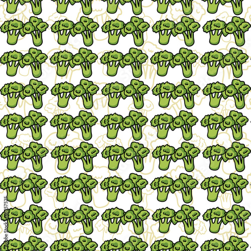 Vector seamless pattern of sketch broccoli. Illustration.