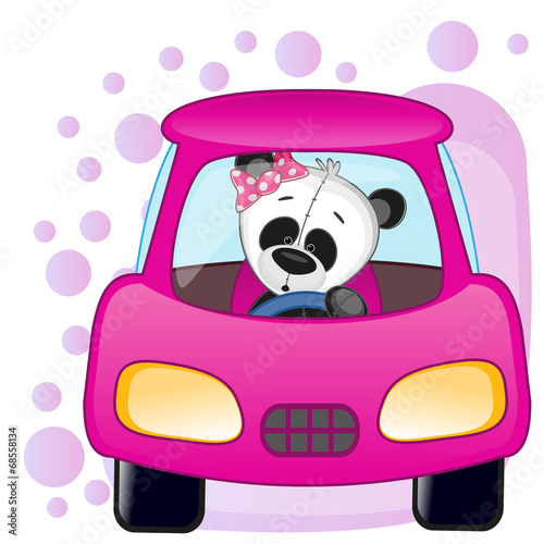 Fototapeta Naklejka Na Ścianę i Meble -  Panda girl in a car