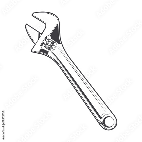 Wrench isolated on a white background. Line art