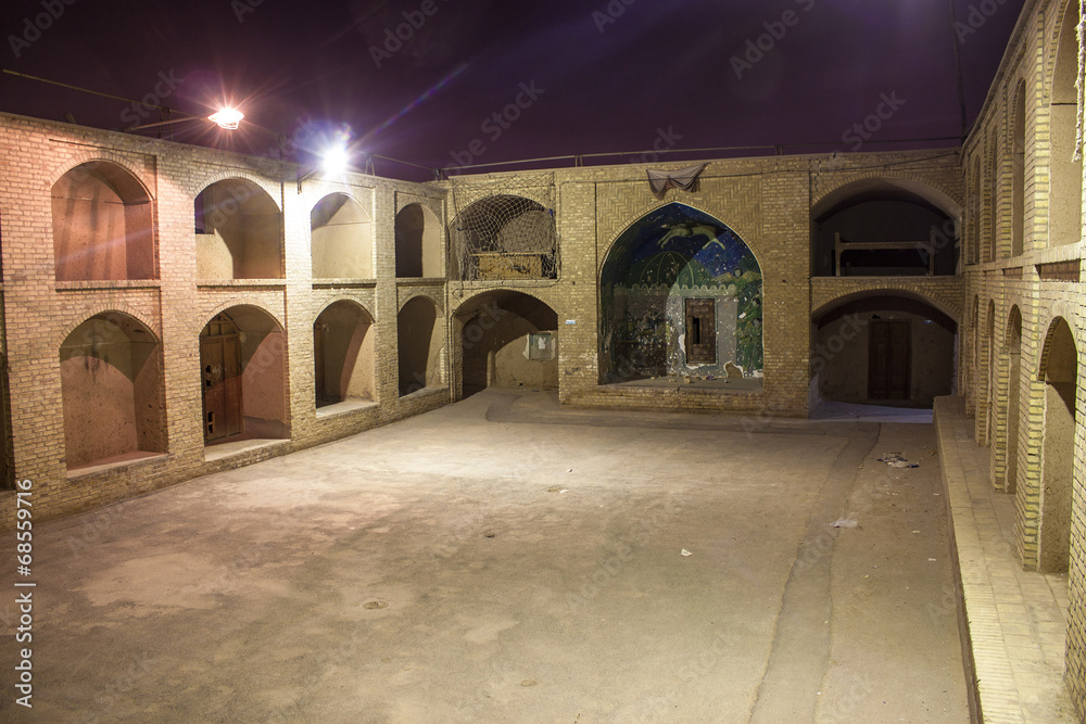 Night view of a courtyard in Yazd, Iran