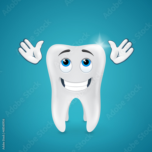 Happy shiny tooth hands raised looking up