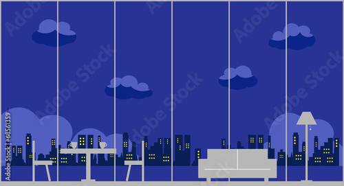 リビングルーム　夜景
