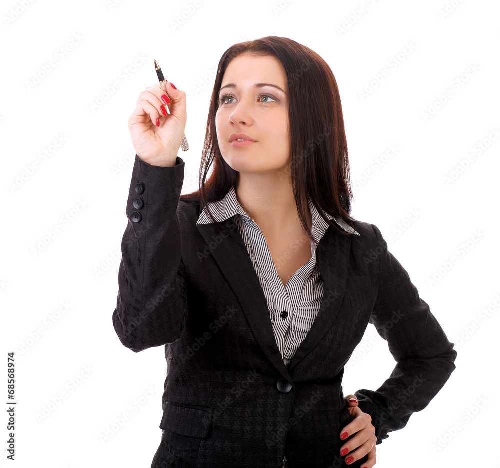 Portrait of beautiful businesswoman presenting your product Portrait of beautiful businesswoman presenting your product