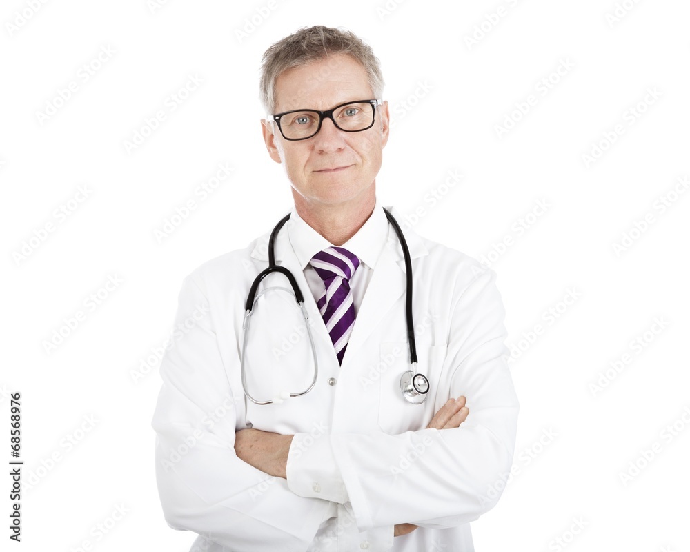 Doctor in Glasses Having Stethoscope on Shoulders