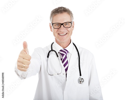 Smiling Medical Doctor Showing Thumbs up Hand