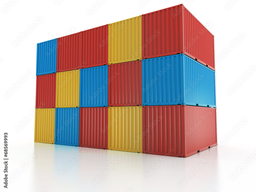 Fototapeta premium metal freight shipping containers wall on white background