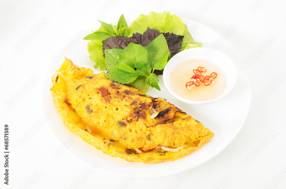 Banh Xeo, Vietnamese pancake with vegetables and fish sauce Banh Xeo, Vietnamese pancake with vegetables and fish sauce