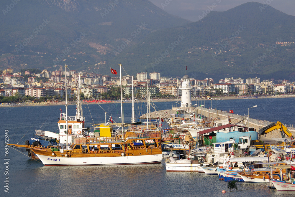 Boats in the port of Alanya, Turkey