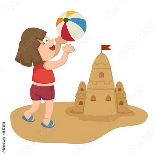 Little girl playing on beach with ball