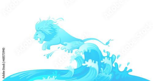 Jumping lion out of water vector