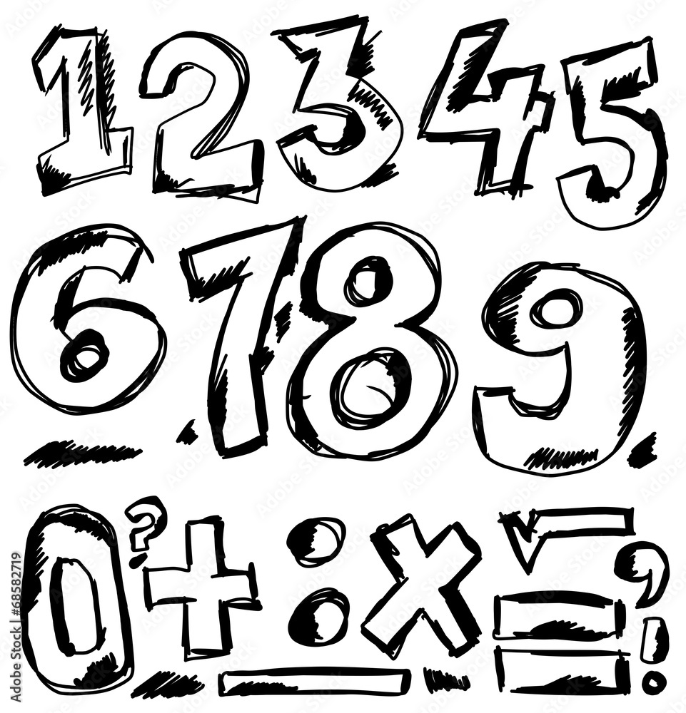 Hand drawn numbers, doodles