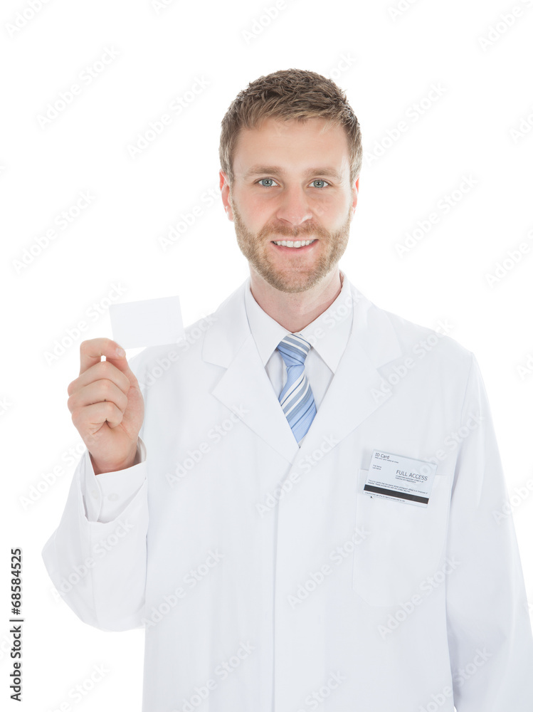Mid Adult Doctor Holding Blank Visiting Card Mid Adult Doctor Holding Blank Visiting Card