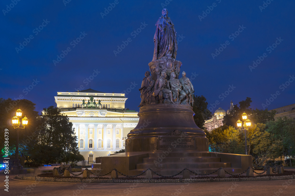 Catherine theater and the monument to Catherine II, St. Petersbu