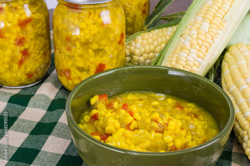 Fotografija Bowl of fresh corn relish with corn