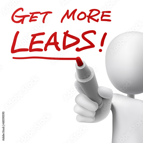 a person writes the words get more leads