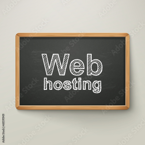 web hosting on blackboard in wooden frame