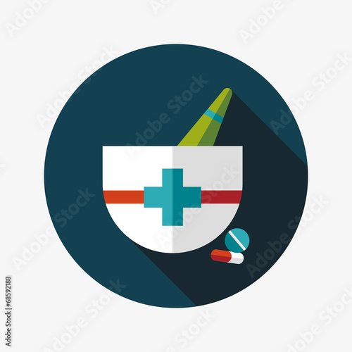 mortar and pestle Flat style Icon with long shadows