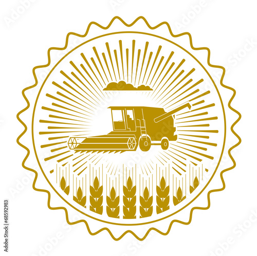 icon combine harvester of wheat ears