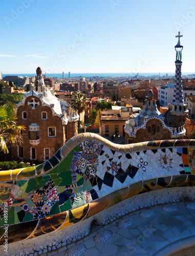  View of Park Guell in winter. Barcelona