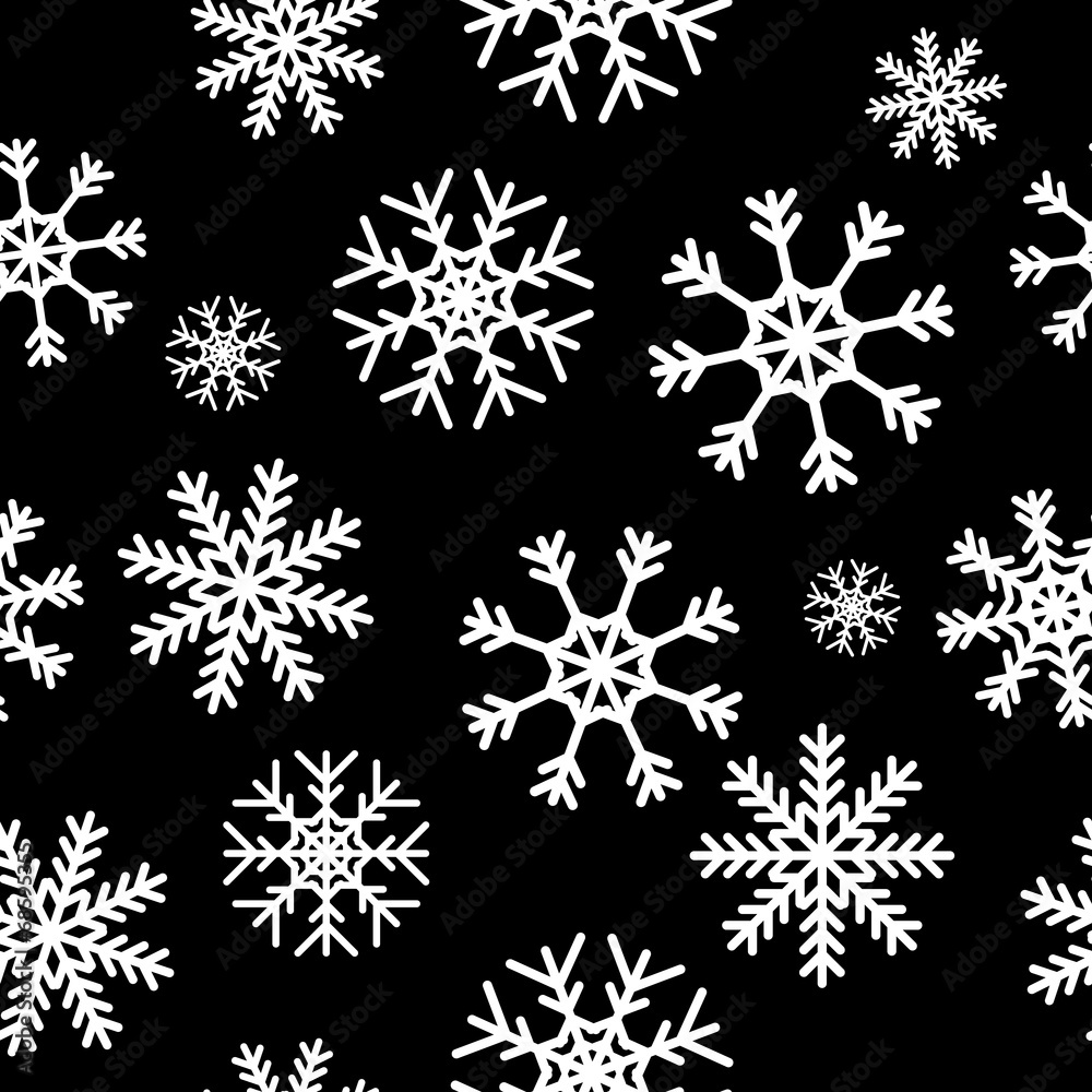 White snowflakes on black background White snowflakes on black background