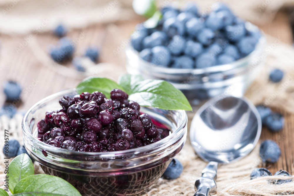 Glass with canned Blueberries Glass with canned Blueberries
