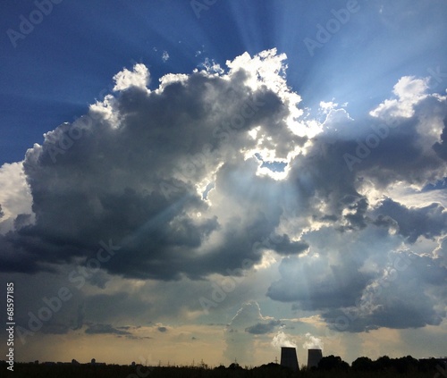Dramatic sky with clouds and beams of light