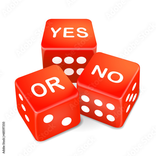 yes or no words on three red dice