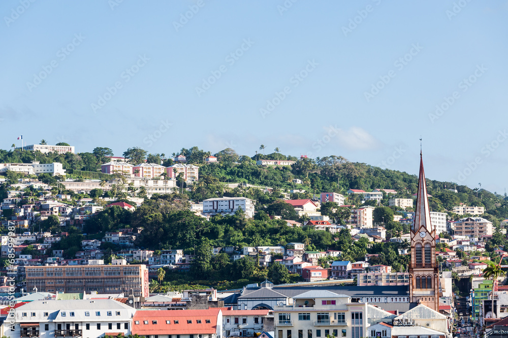 Church Steeple and Buildings in Martinique