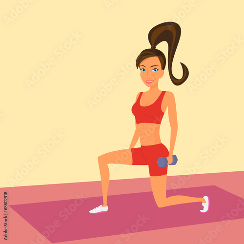 Woman at the gym is doing lunge exercise