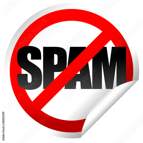 Word spam and prohibition sign on sticker