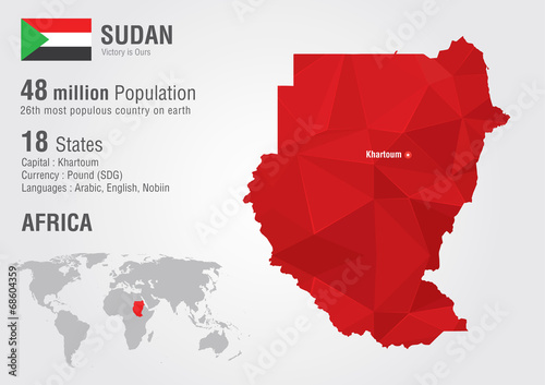 Sudan world map with a pixel diamond texture. photo