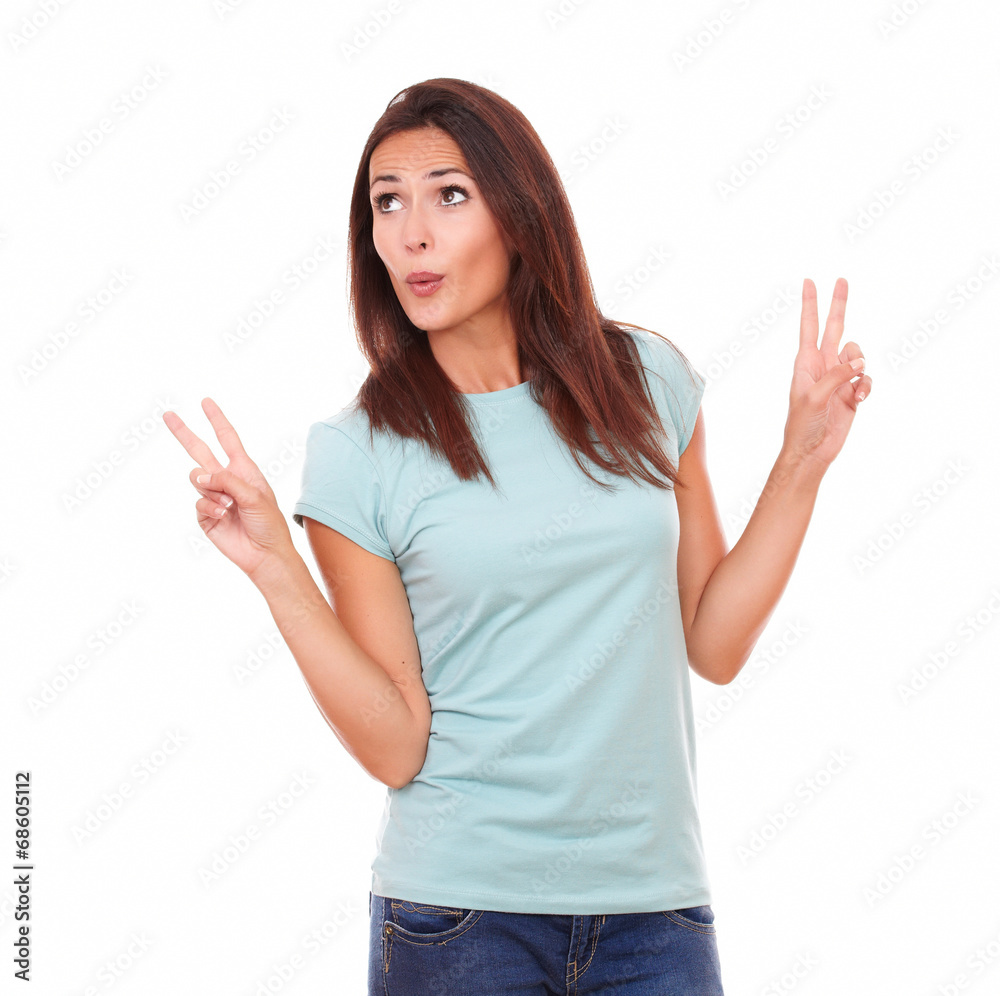 Cheerful adult woman celebrating her victoy Cheerful adult woman celebrating her victoy