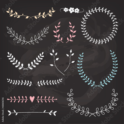 Wedding wreaths and laurels, chalkboard background