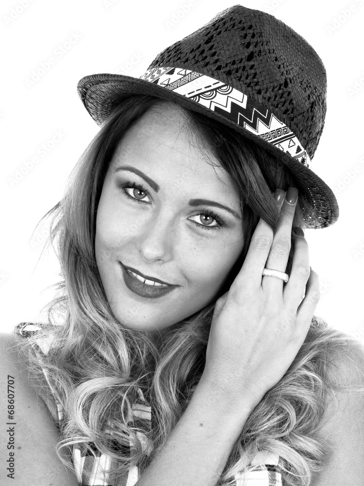 Young Woman Wearing a Black Tilbury Straw Hat Young Woman Wearing a Black Tilbury Straw Hat